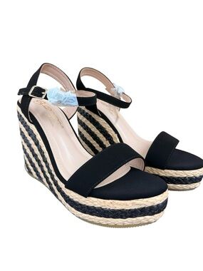 NWT Black Woven Espadrille Wedge Sandals